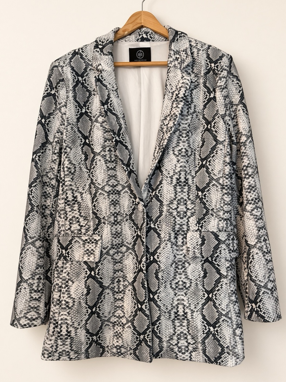 Snake Python Print Women's Blazer Jacket - Black & White lined like new Sz L